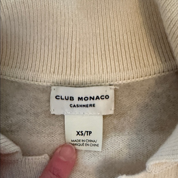 Club Monaco Cream and Taupe Striped V-Neck Polo Sweater - Picture 2 of 4